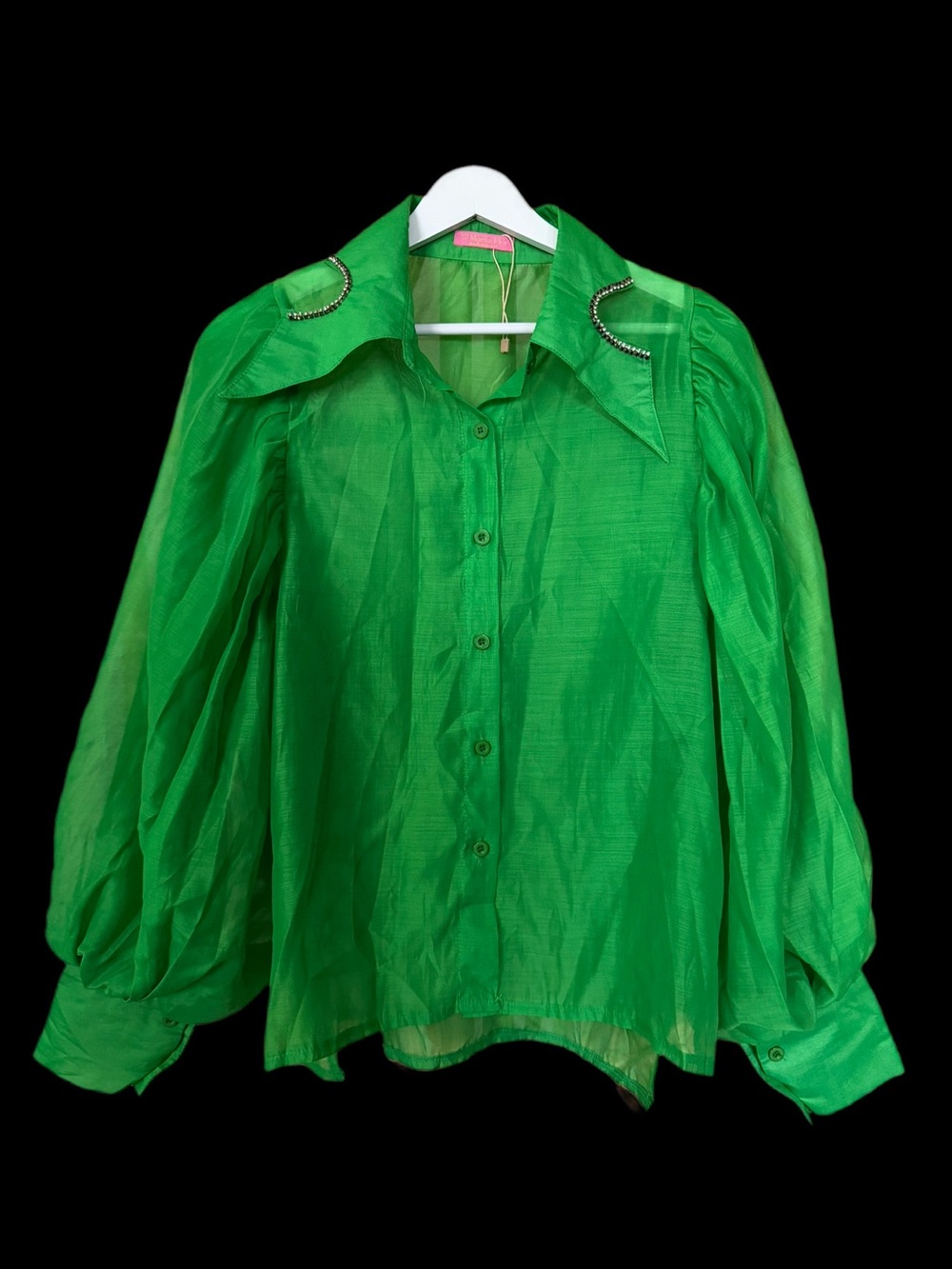 MARIA FLOR BOUTIQUE | NWOT Sheer Organza Rhinestone Collar Blouse